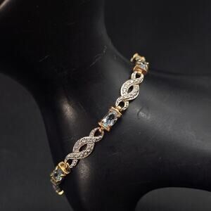 Ross Simons Blue Topaz Tennis Bracelet Sterling Silver Diamond Chip
